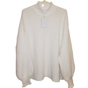 New Ted Baker Yolliey white pointelle knit balloon sleeve sweater Sz 16 Feminine